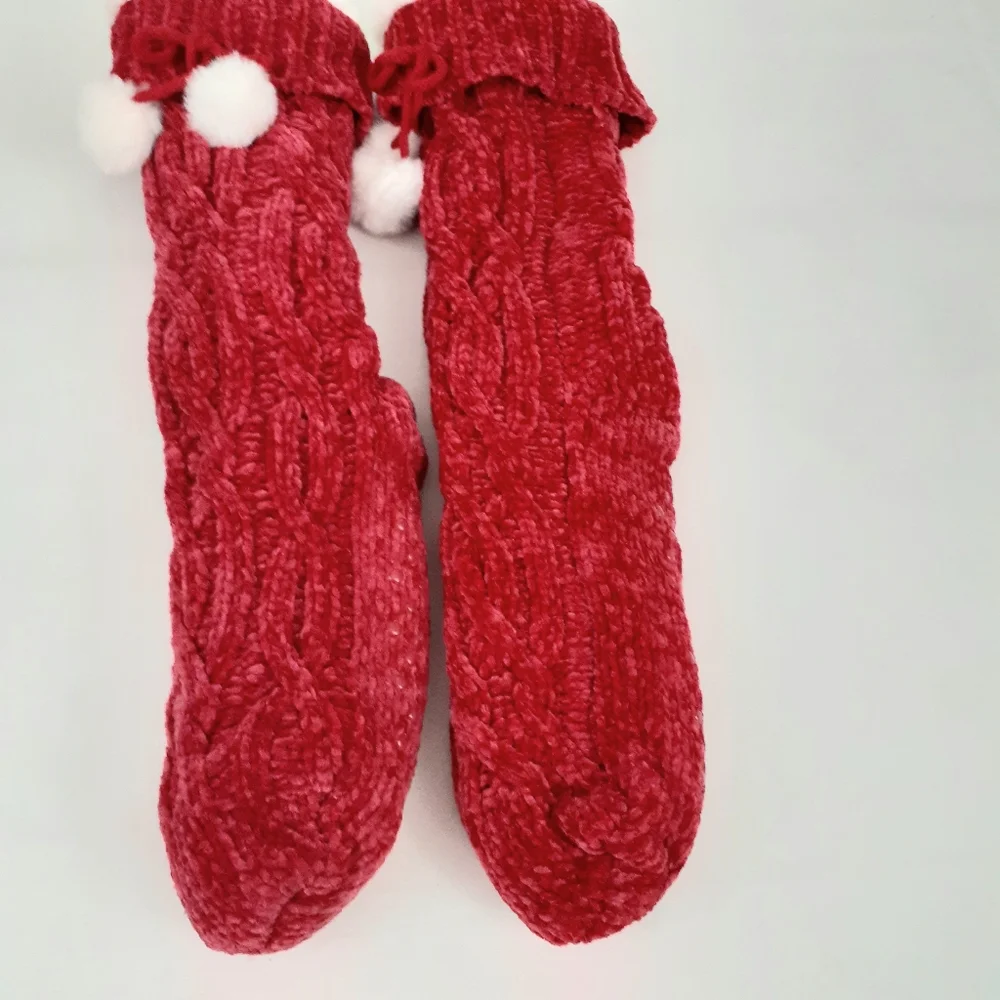 Joy Winter Ladies Slipper Socks With Gripper, Red, Size 4-10 Shoes